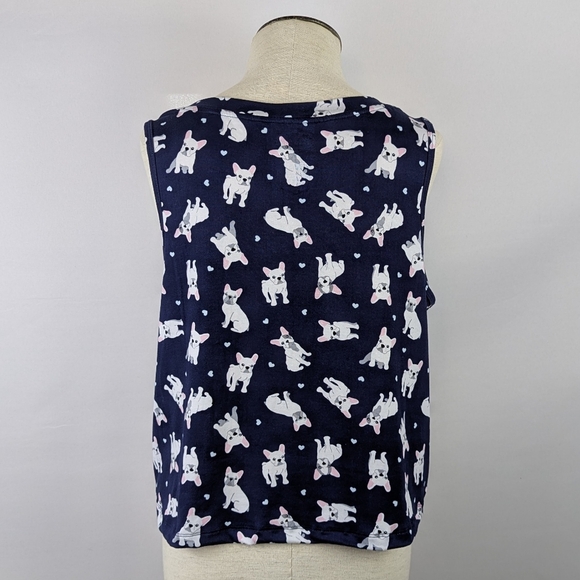 Pillow Talk Frenchies Hearts Print PJ Set Tank Top Crop Pants Navy White L NWT - Picture 5 of 11